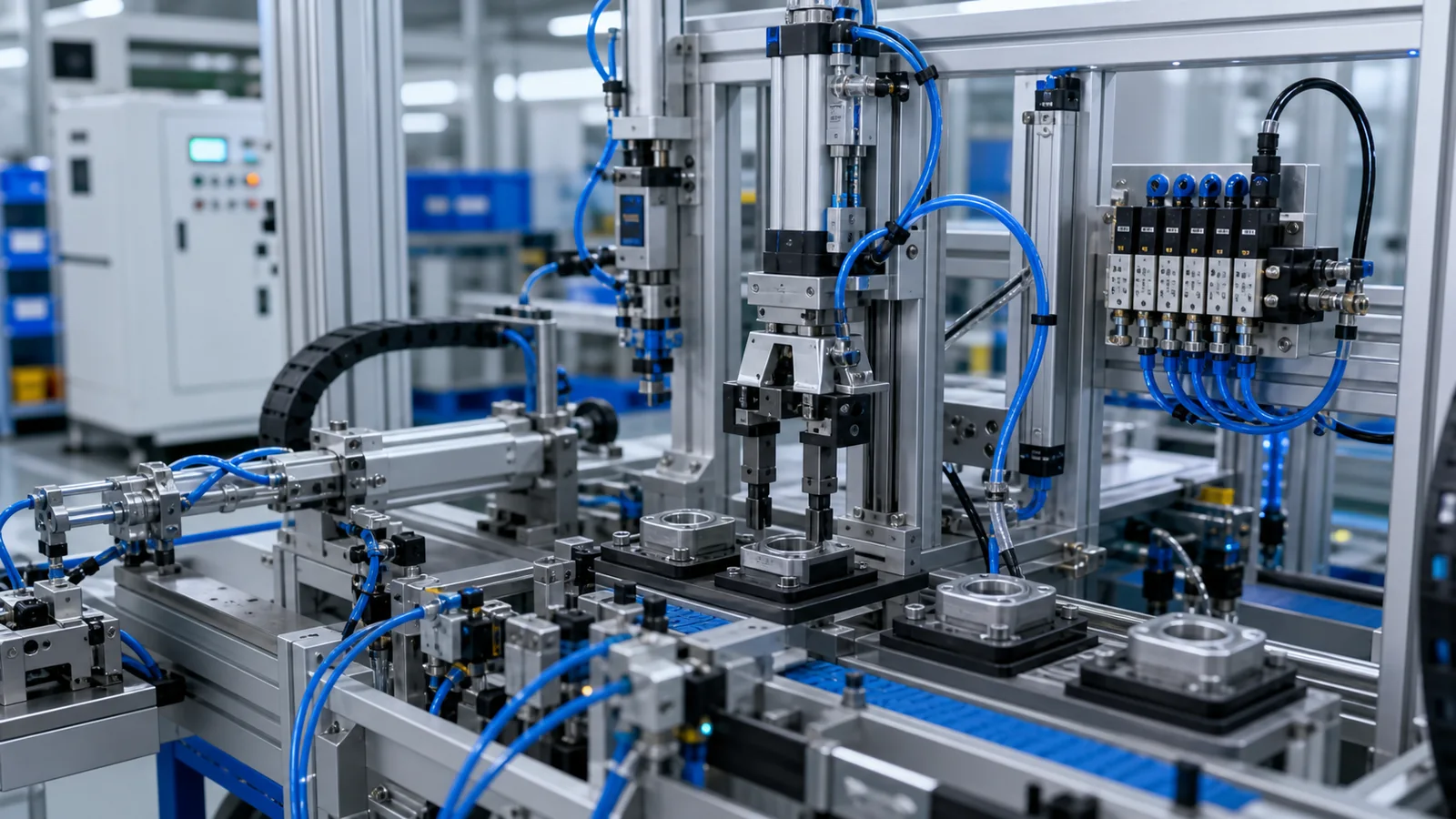 Industrial automation machinery using pneumatic cylinders