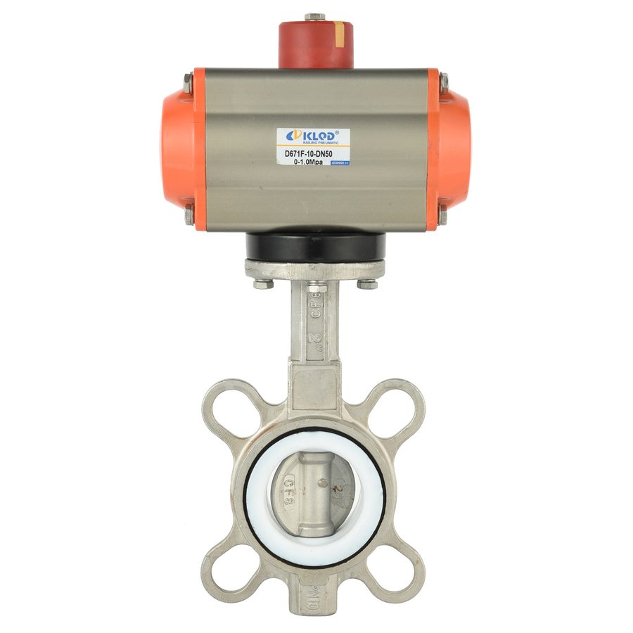 Wafer butterfly valve with pneumatic actuator